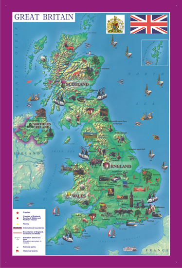 Настенная географическая карта Великобритании для уроков английского языка НУШ